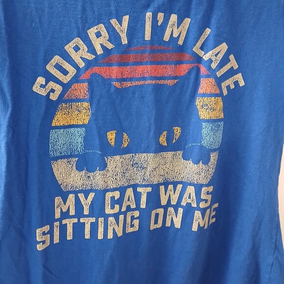 Port  Company Tops - Women's Short Sleeve Blue Cat Graphic Large Tee